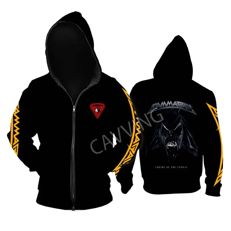 Gamma Ray Metal Rock Zipper Hoodie - Unisex Gothic Streetwear, Printed Band Logo, Casual Cotton Hooded Top - Premium hoodie from Lizard Vigilante - Just $61.08! Shop now at Lizard Vigilante