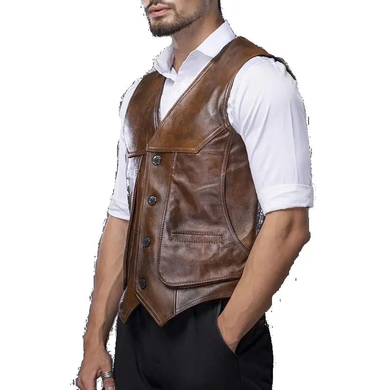 Genuine Cowhide Leather Motorcycle Vest for Men - Biker’s Real Leather Waistcoat (Size L-8XL) - Premium vest from Lizard Vigilante - Just $88.88! Shop now at Lizard Vigilante