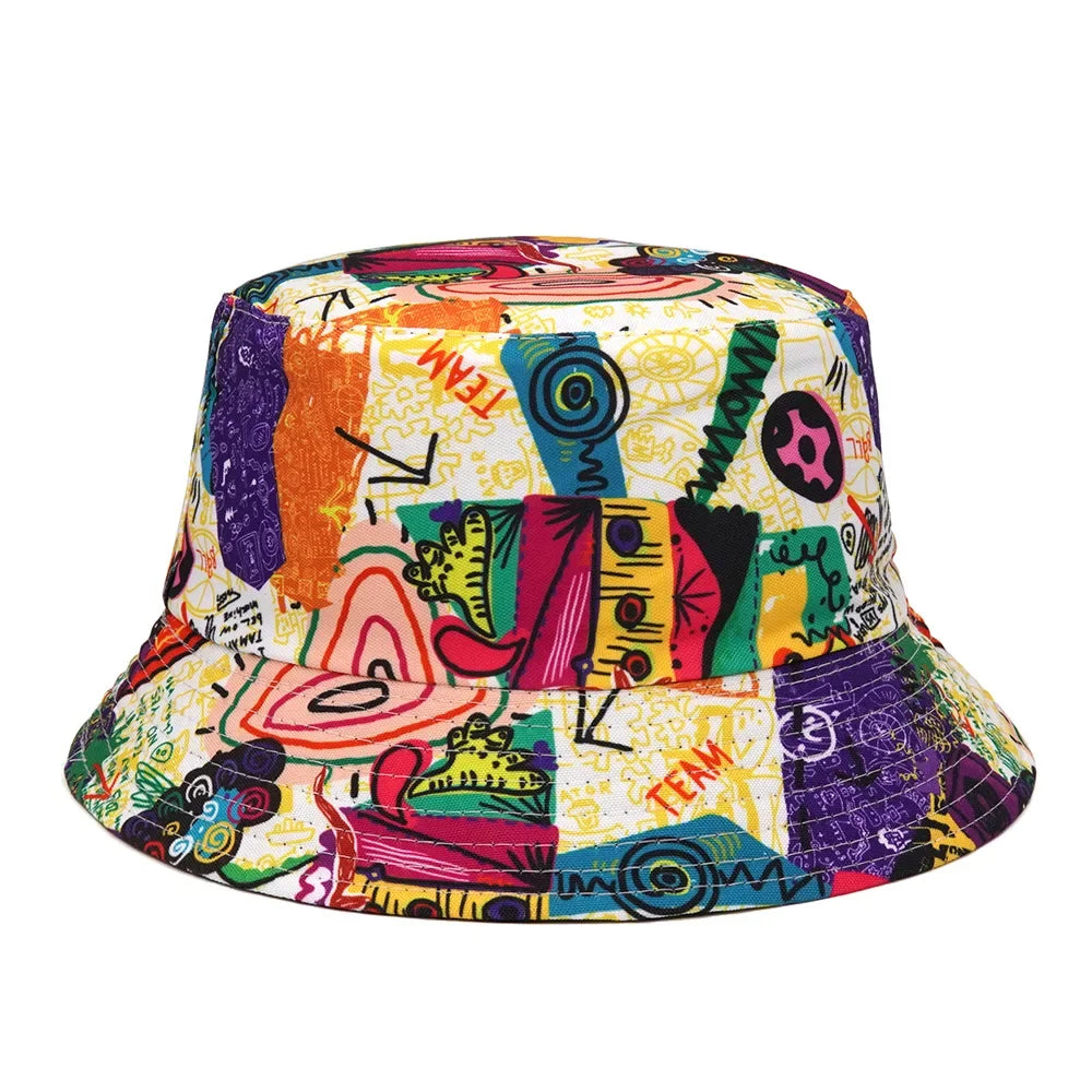 Summer Sun Protection Bucket Hat for Men Women Panama Cap Print Hip Hop Gorros Fishing Fisherman Hat Double Side Wear Fashion - Premium T-Shirts from Lizard Vigilante - Just $7.99! Shop now at Lizard Vigilante