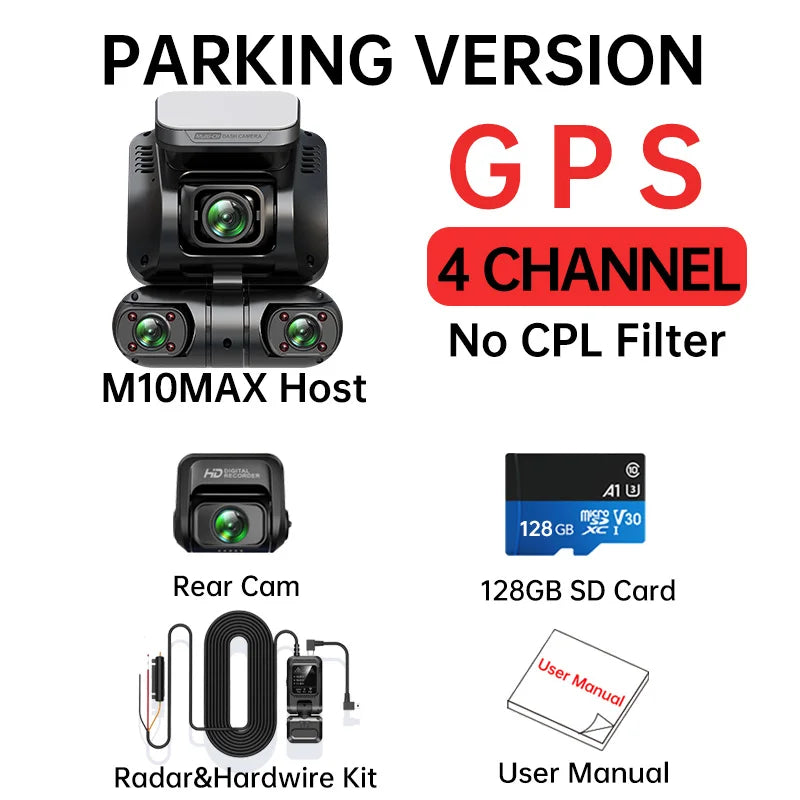 TiESFONG M10max 2K 1440P Dash Cam for Car DVR 4CH 360 Camera 24H Parking Monitor & GPS Night Vision Auto Video Recorder 256Gmax - Premium rearview camera from Lizard Vigilante - Just $245.99! Shop now at Lizard Vigilante