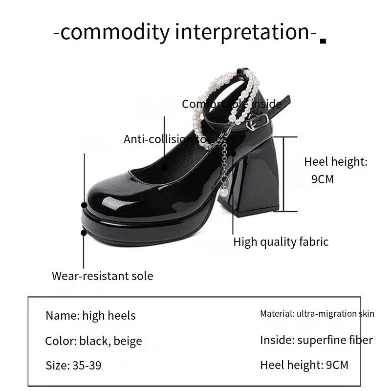 Oulylan New Ladies High Heels Elegant Toe Black High Heels Fashion Thick Heel Wedding Party Pearl Lace Wedding Shoe - Premium  from Lizard Vigilante - Just $37.99! Shop now at Lizard Vigilante