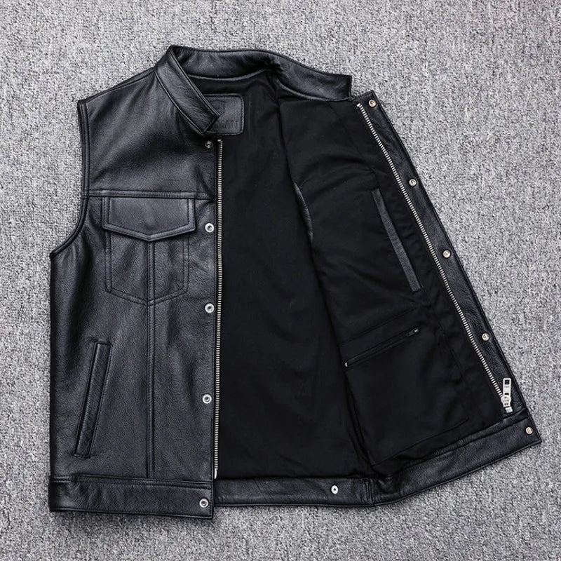 Casual Biker Vest for Men - Faux Leather Motorcycle Vest - Premium vest from Lizard Vigilante - Just $28.88! Shop now at Lizard Vigilante