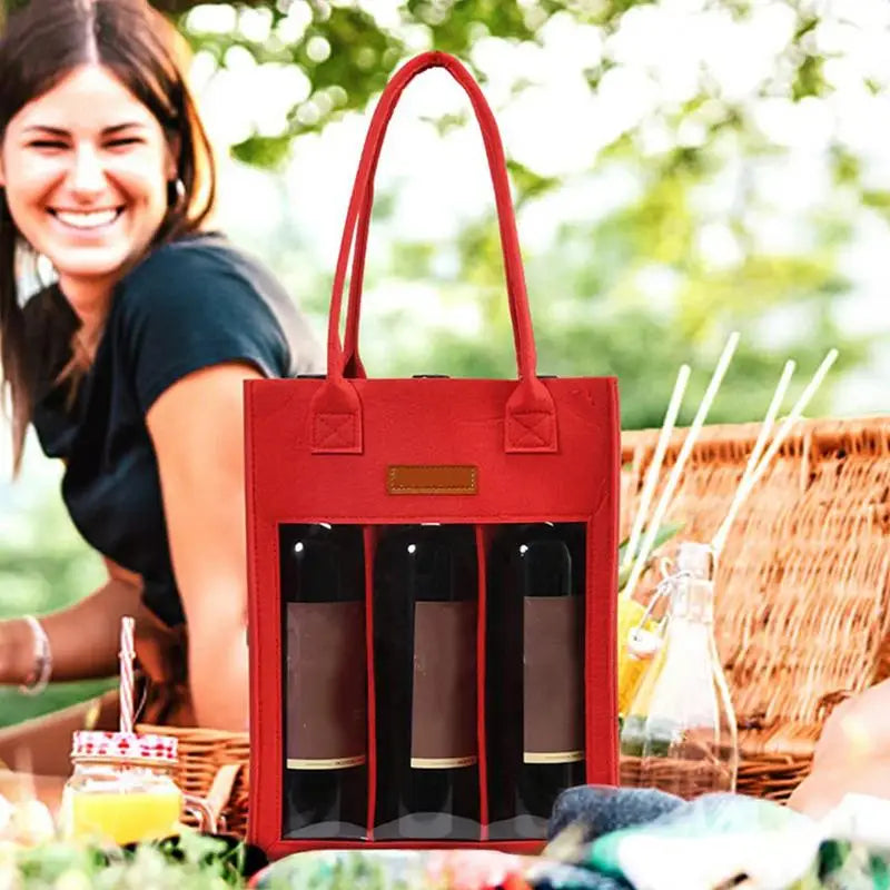 Liquor Carrier Bag Leakproof Tote Bag With Handle Leakproof Wine Tote Bag Wine Holder Bag For Travel & Secure For 6-Bottle Red - Premium  from Lizard Vigilante - Just $8.99! Shop now at Lizard Vigilante