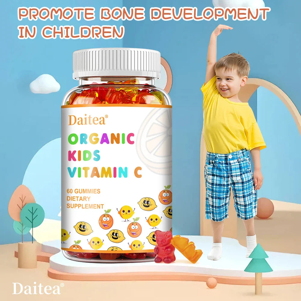 DAITEA Children's Vitamin C Gummies, with Zinc, Immune Support Promote Bone Development Improve Memory 60 Gummies