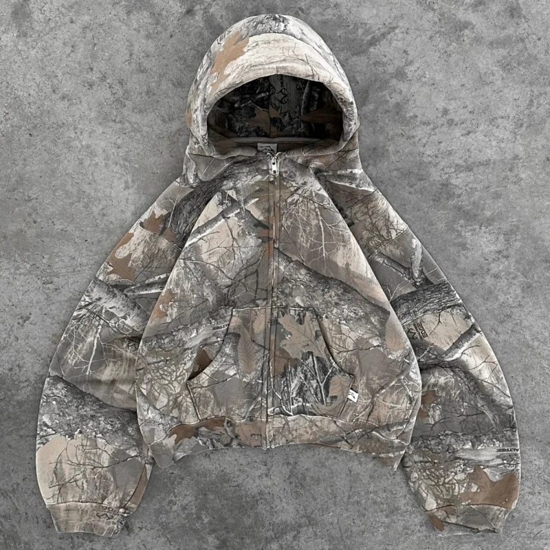 Y2K Retro Camo Hoodie - Oversized Printed Pullover Sweatshirt - Premium Long-sleeve hoodie from Lizard Vigilante - Just $50.88! Shop now at Lizard Vigilante