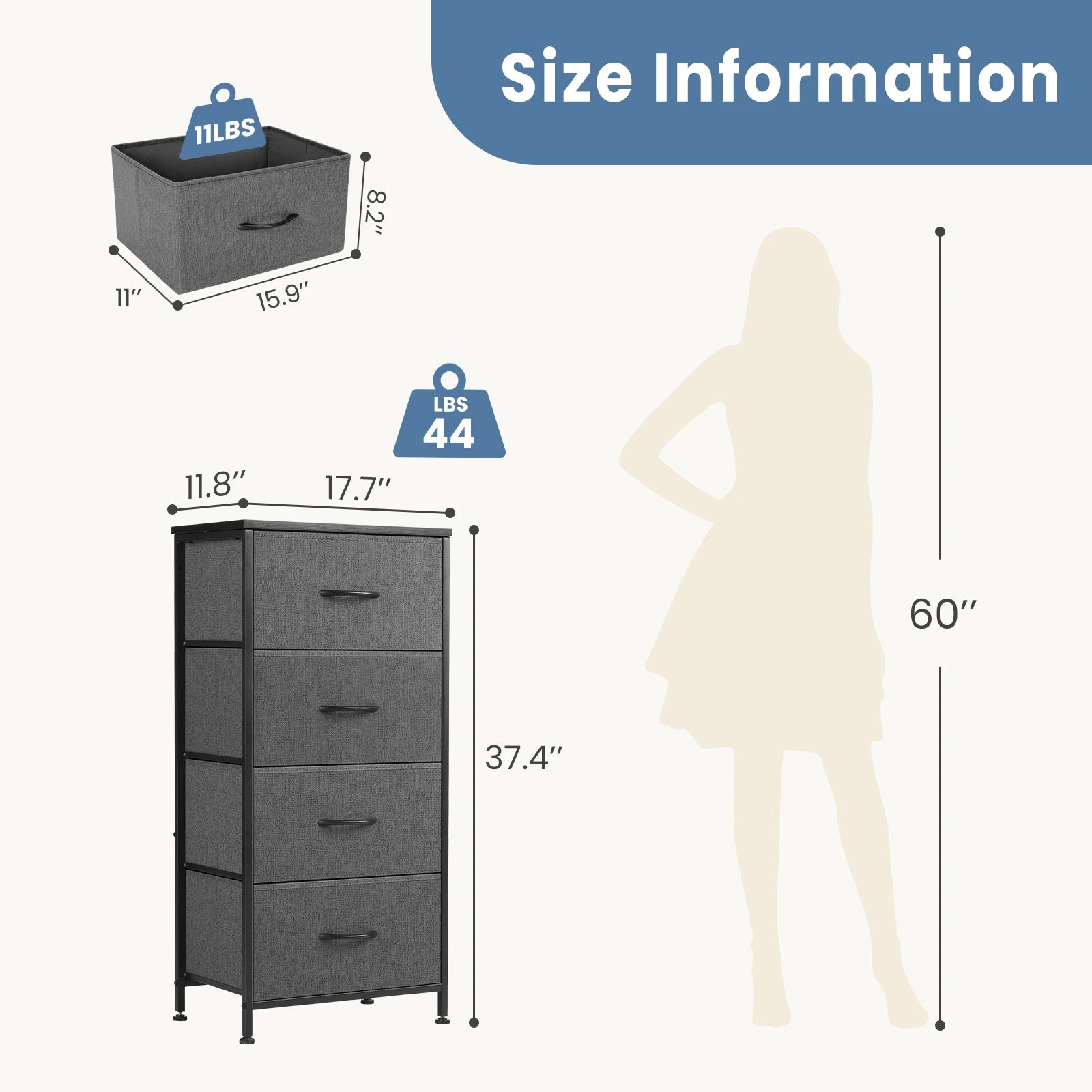 JHK Modern Minimalist Dresser with 4 Fabric Drawers – Stylish Steel Frame Storage Cabinet for Bedroom - Premium cabinet from Lizard Vigilante - Just $58.88! Shop now at Lizard Vigilante