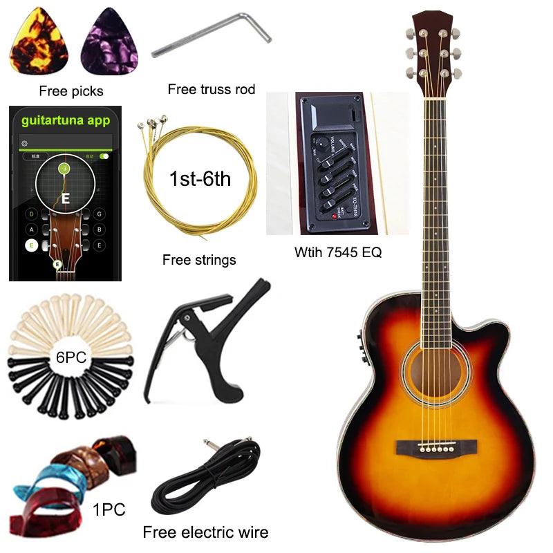 Thin Body Acoustic Electric Guitar Beginner Guitar with Free Gig Bag Free String Black Natural Sunburst White Color - Lizard Vigilante