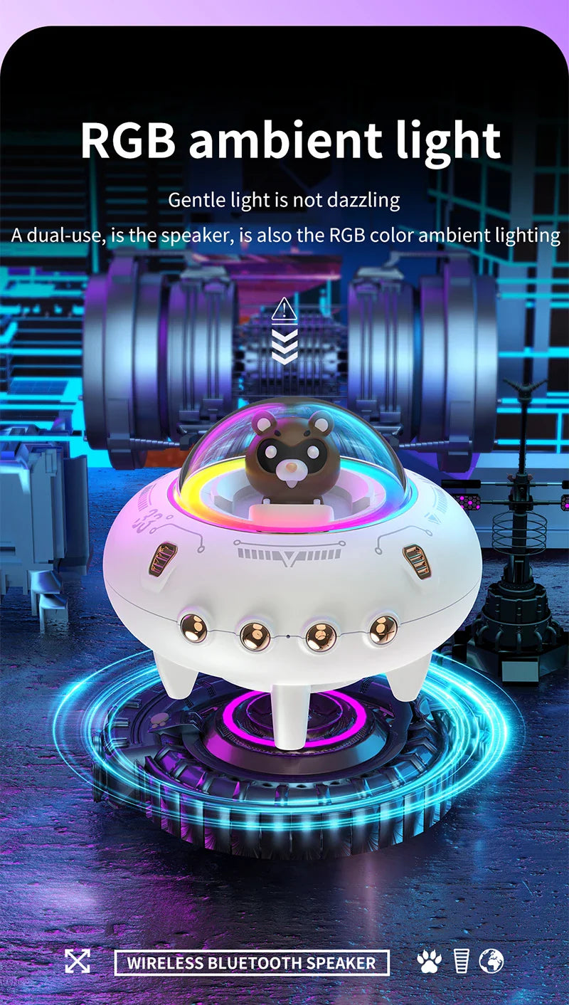 New Mini Computer Speaker Portable Bluetooth Speaker RGB LED Light UFO Spaceship Audio Wireless Speaker Best Gift Support TF