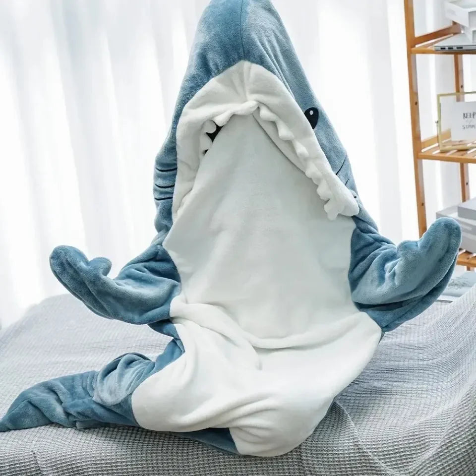 Shark Blanket Adult Cartoon Sleeping Bag Pajama Hooded Warm Flannel Funny Homewear Shark Onesie Sleeping Bag Winter Warm Blanket