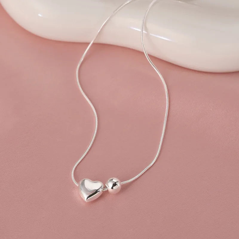 925 Sterling Silver Necklace Simple Heart Love Ball Elegant Geometric for Women Girl Jewelry Gift Dropshipping Wholesale