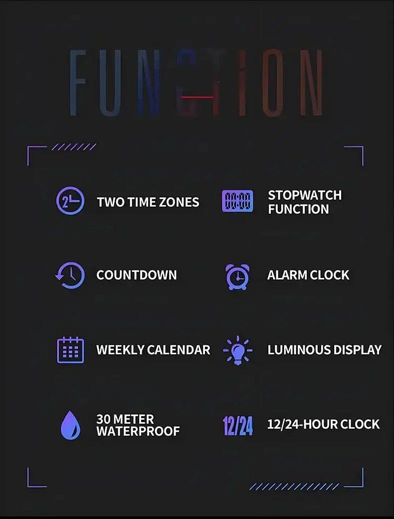 Men's Watch Business Sports Multifunctional Alarm Clock Waterproof Silicone Strap Male Student Fashion Electronic Wristwatches