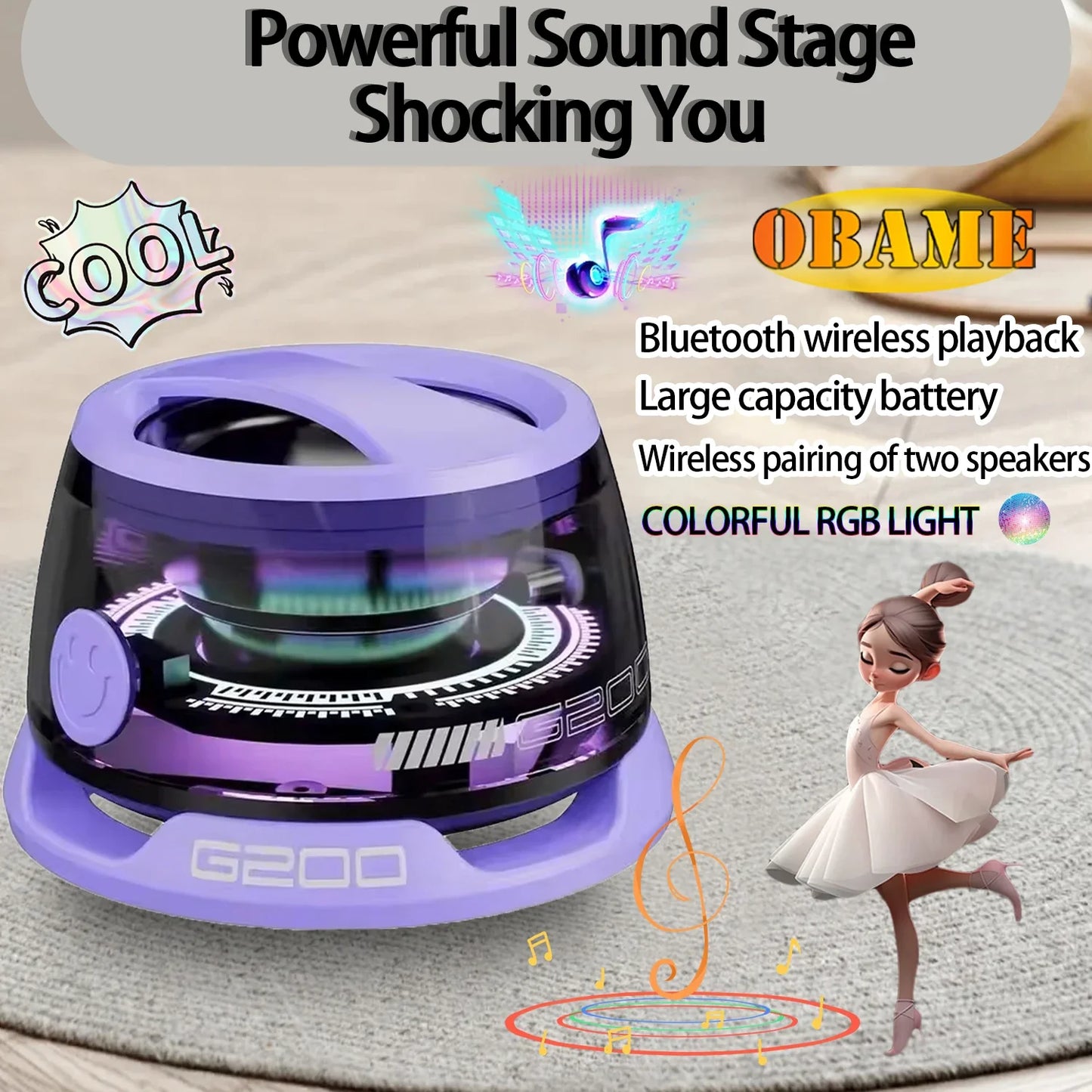 2025 New Portable Mini Bluetooth Speaker G200 RGB Lighting Magnetic Speaker BT5.3 Mini Sound Box 7 Hours Playback Phone Holder