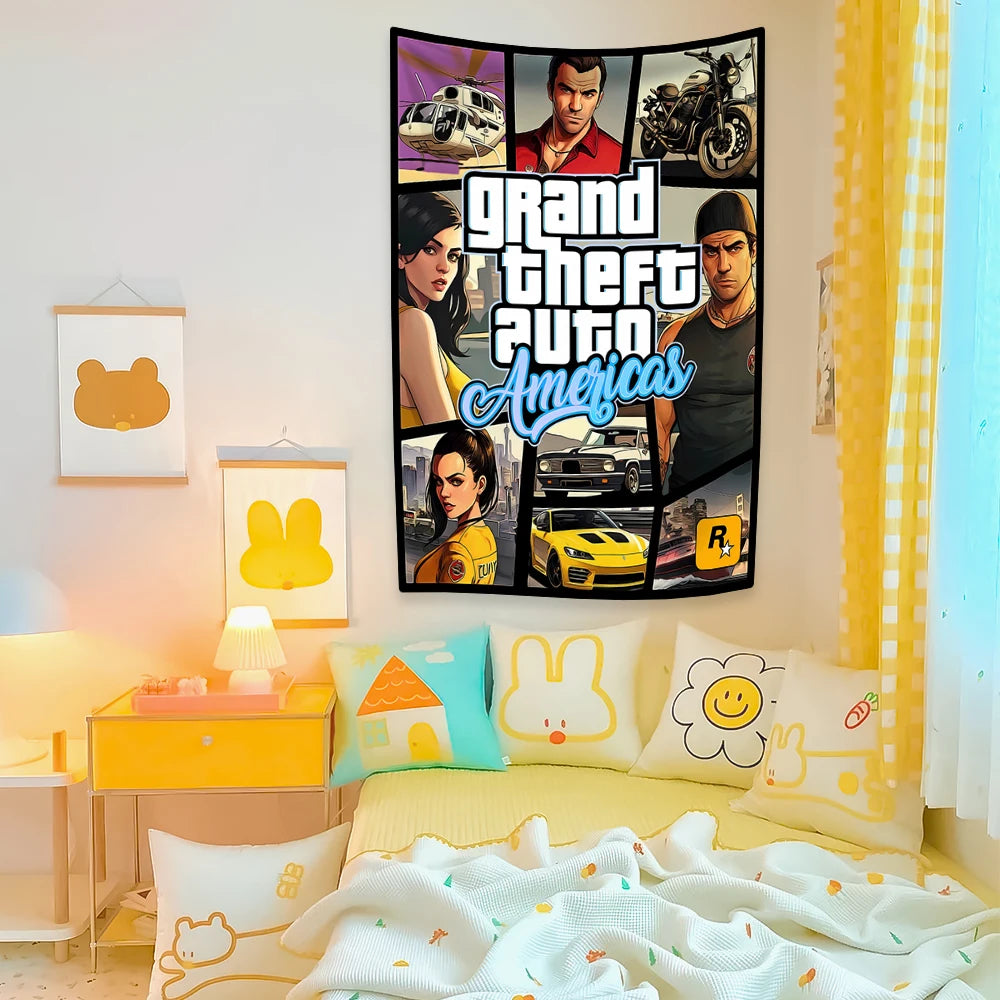 GTA 6 Vice City Bohemian Tapestry – Wall Hanging Decoration for Bedroom, Dorm, Sofa, or Living Room - Premium tapestry from Lizard Vigilante - Just $10.99! Shop now at Lizard Vigilante