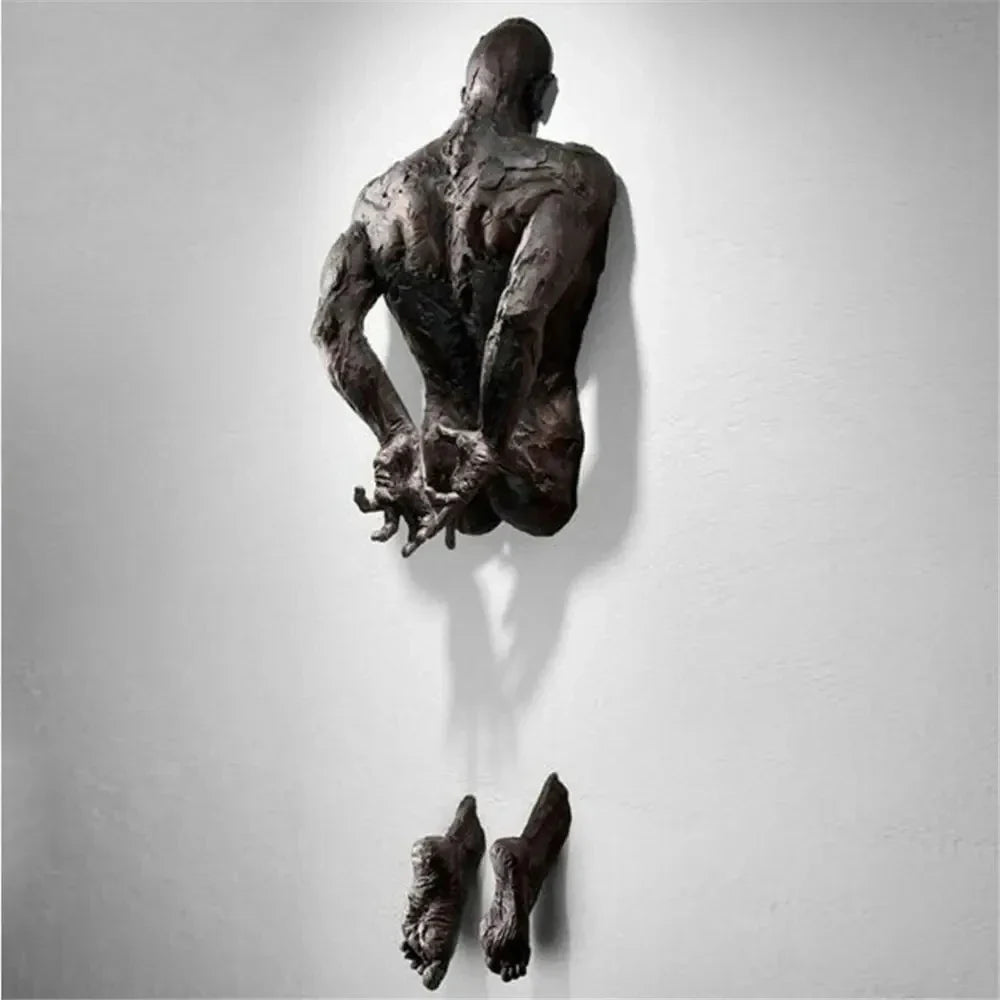 Creative Imitation Copper Wall Sculptures Statue For Unique Touch Resin Rock Climbing Man Background Wall Art 3D Through Wall