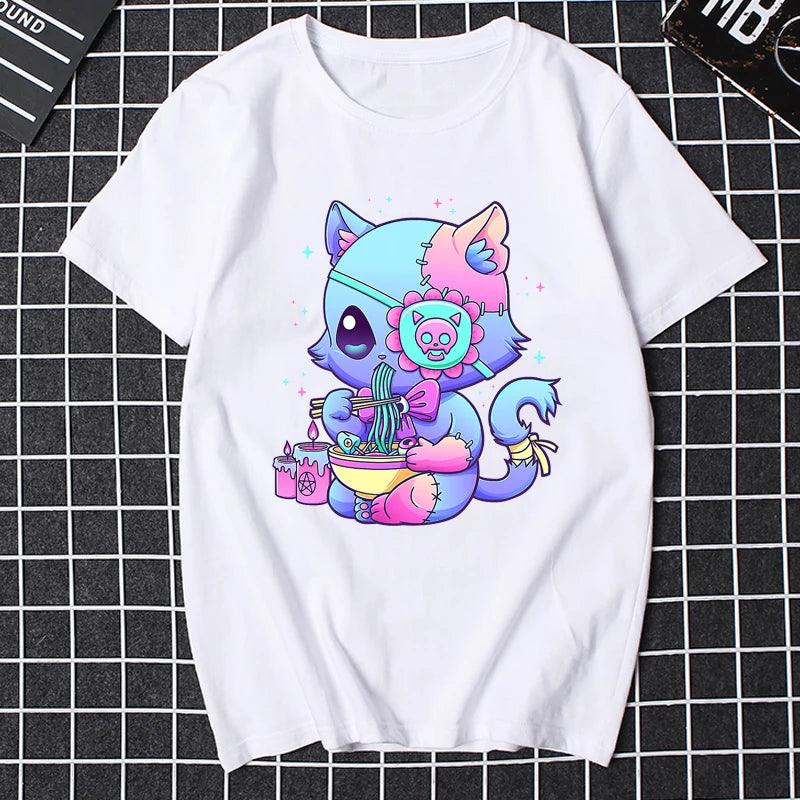 Women Halloween Pastel Goth Cute Creepy Demon Cat and Skull T Shirt Pastel Goth Creepy Cat Japanese Manga Printed T-shirt - Premium T-Shirt from Lizard Vigilante - Just $22.99! Shop now at Lizard Vigilante