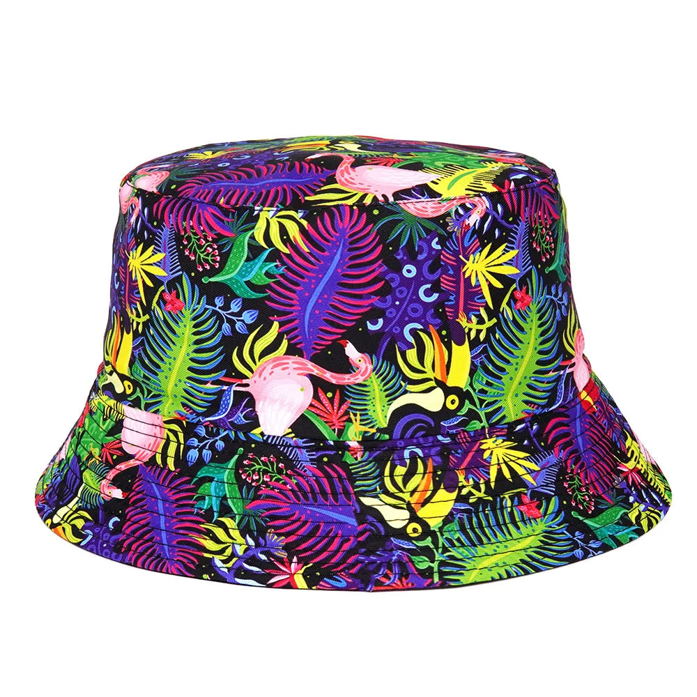 Summer Sun Protection Bucket Hat for Men Women Panama Cap Print Hip Hop Gorros Fishing Fisherman Hat Double Side Wear Fashion - Premium T-Shirts from Lizard Vigilante - Just $7.99! Shop now at Lizard Vigilante