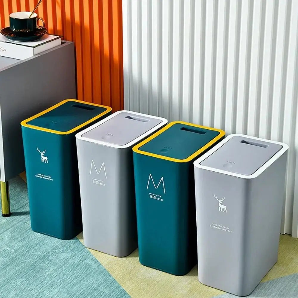 15/10L Bathroom Kitchen Trash Can with Lid Press-type Waste Bins Living Room Toilet Nordic Rectangular Garbage Bin Wastebaskets