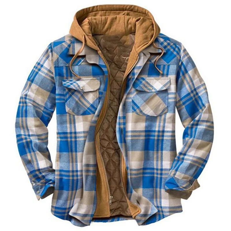 Oversized Plaid Patchwork Hooded Shirt Jacket – Men's Casual Streetwear Outerwear for Autumn & Winter - Premium jacket from Lizard Vigilante - Just $46.66! Shop now at Lizard Vigilante