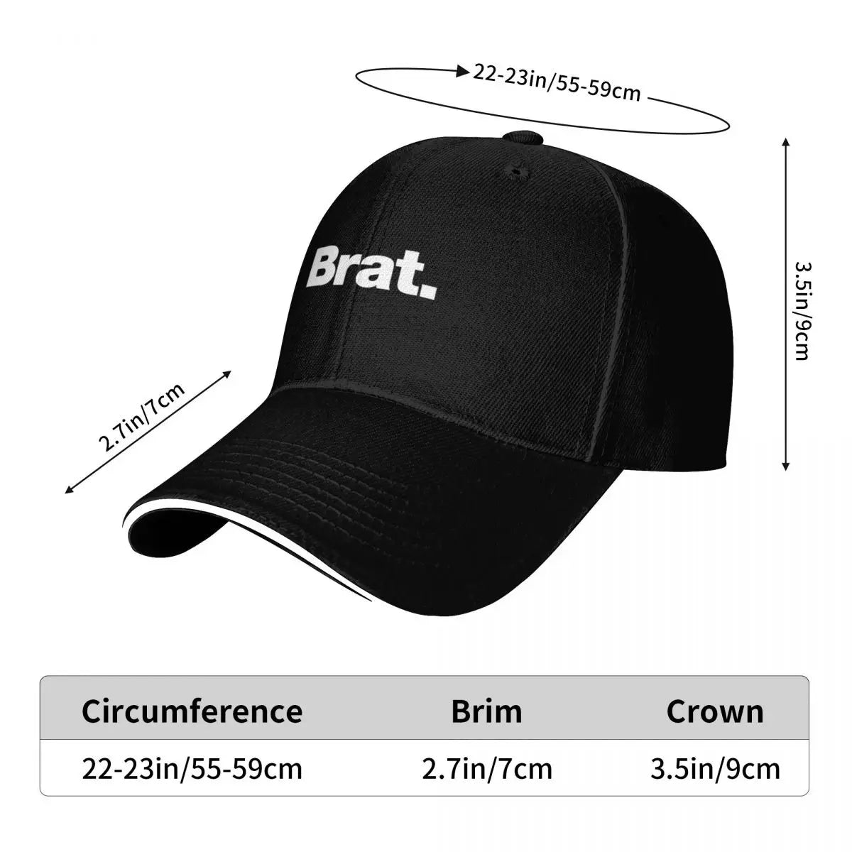 Brat. Rave Visor Baseball Cap Streetwear Adjustable Black Hat