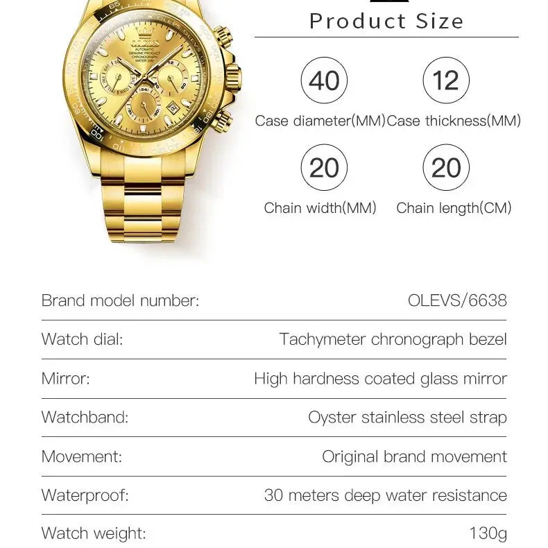 OLEVS Original Gold Watch for Men Automatic Mechanical Multifunctional Three Small Dials Luxury Brand Men's Wristwatch Upgraded - Premium  from Lizard Vigilante - Just $139.99! Shop now at Lizard Vigilante