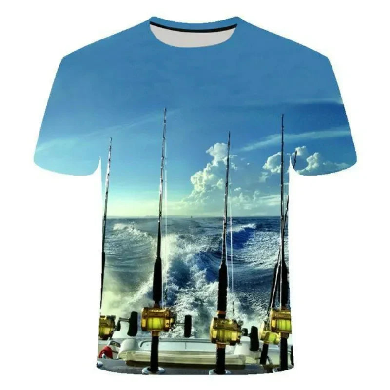 3D Fishing Summer Men T-shirt Short Casual Hip-hop Harajuku Fisherman Round Neck T-shirt Top Men Clothes - Lizard Vigilante
