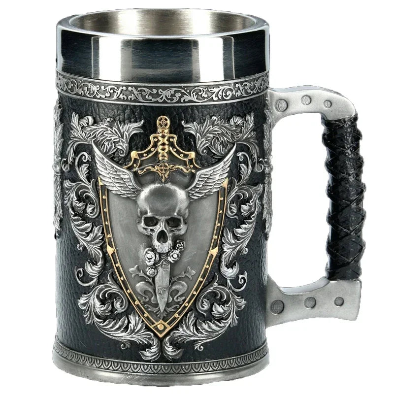 Medieval Viking Retro 3D Sword Skull Beer Mug With Stainless Steel Insert Resin Big Capacity Coffee Cups Men's Halloween Gift - Premium  from Lizard Vigilante - Just $63.99! Shop now at Lizard Vigilante