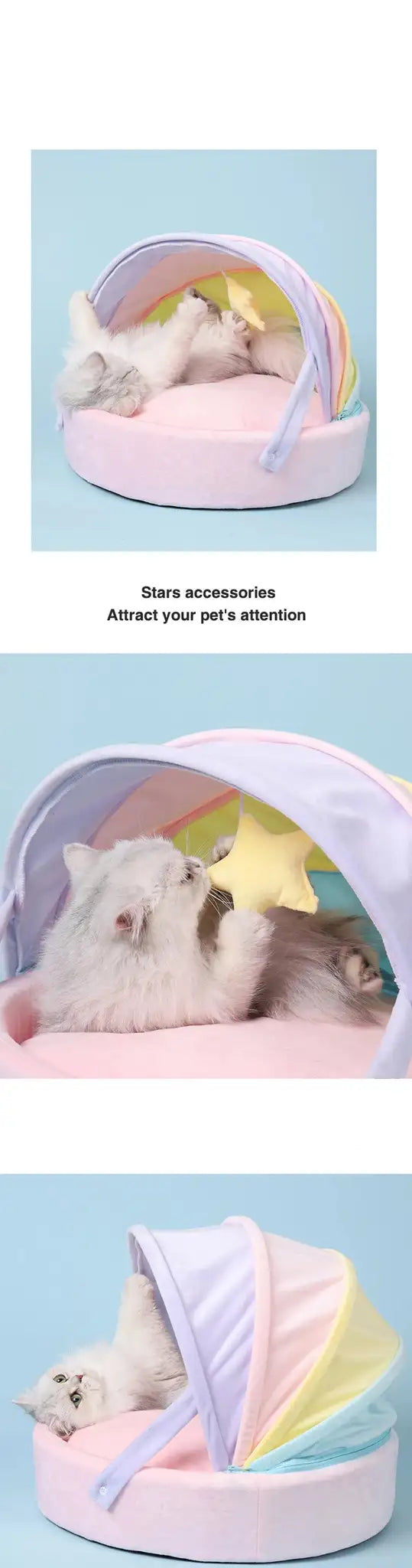 Cat House Bed Cute Cat Bed Rainbow Tent Pet Dog Sleeping Pad Winter Warm Deep Sleep Cat Nest Comfortable Breathable Cat House