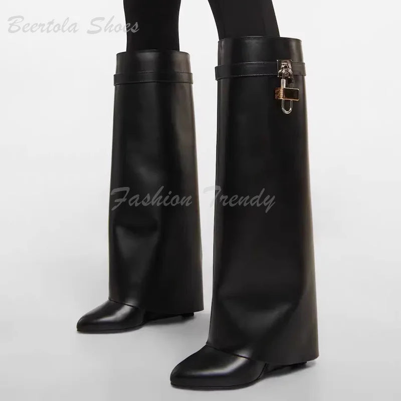 Abesire Silver Crystal Round Flat Metal Buckle Knee Boots: Luxurious and Stylish - Premium boots from Lizard Vigilante - Just $156.88! Shop now at Lizard Vigilante