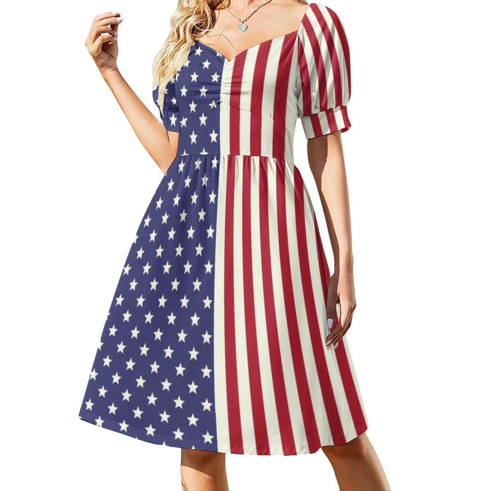 Soft American Flag Dress Sexy V Neck Celebrate USA Red White Blue Festival Dresses Basic Casual Dress Print Oversize Vestido - Premium dresses from Lizard Vigilante - Just $30.99! Shop now at Lizard Vigilante