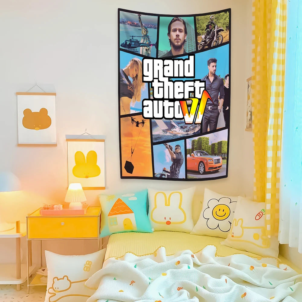 GTA 6 Vice City Bohemian Tapestry – Wall Hanging Decoration for Bedroom, Dorm, Sofa, or Living Room - Premium tapestry from Lizard Vigilante - Just $10.99! Shop now at Lizard Vigilante