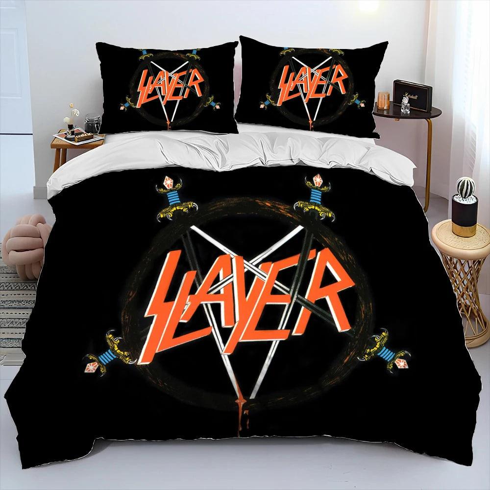 Slayer Show No Mercy Heavy Metal Band Music Comforter Bedding Set, Duvet Cover Bed Quilt Cover Pillowcase,king Queen Size Bedding Set Kids - Lizard Vigilante