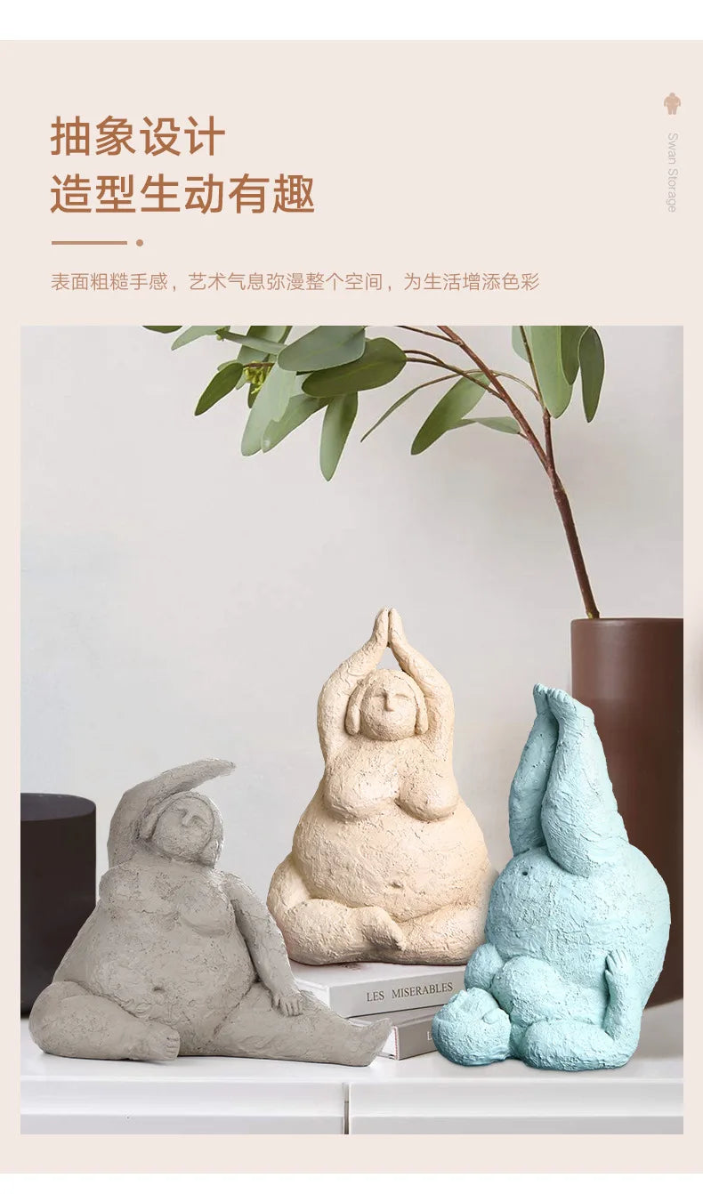 Abstract Body Sculpture Resin Handicraft Fat Woman Yoga Statue Irregular Hand-made Clay Sculptures Home Decoration Accessories