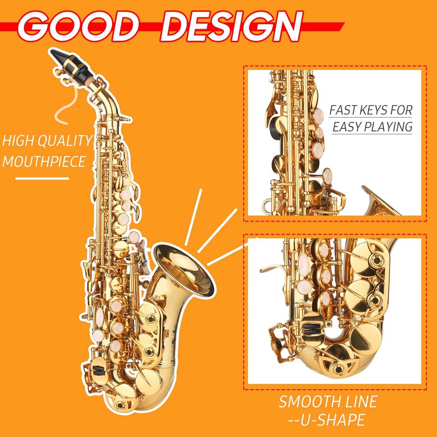 Bb Soprano Saxophone - Gold Lacquered Brass Sax with Case and Accessories for Musicians - Premium Saxophone from dsers - Just $288.88! Shop now at Lizard Vigilante