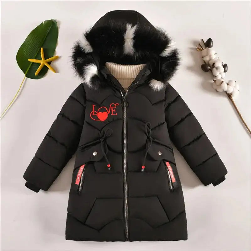 4 Color Big Size Winter Keep Warm Long Style Girls Jacket Teenage Thick Heavy Cold-proof Hooded Windbreaker Coat For Kids