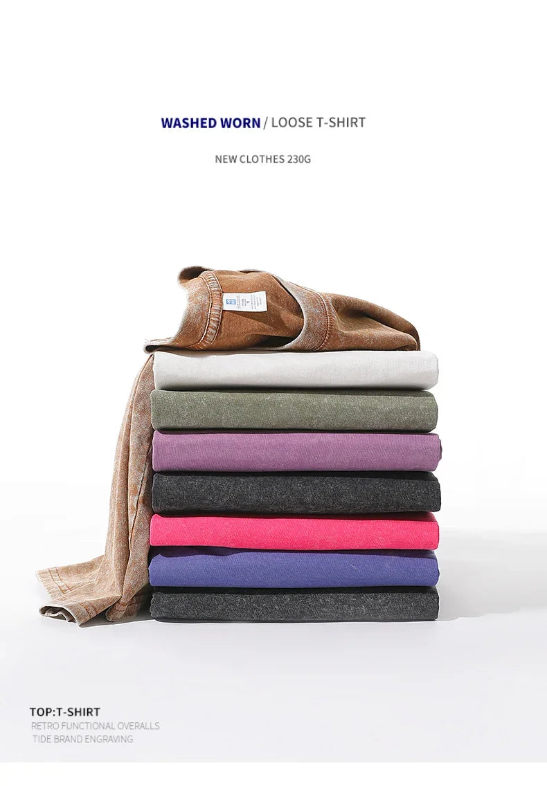 250gsm Vintage Acid Wash Punk Tee – Retro Streetwear T-Shirt for Men & Women | Harajuku Hip-Hop Grunge Cotton Short Sleeve | Namou Drane Exclusive - Premium tee from dsers - Just $27.77! Shop now at Lizard Vigilante