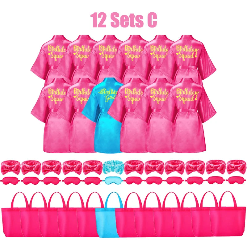 6/10/12 Set Birthday Squad Robes Spa Party for Girls Kimono Satin Spa Robes Child Party Favors for Kids Birthday Hot Pink Party - Premium  from Lizard Vigilante - Just $111.99! Shop now at Lizard Vigilante