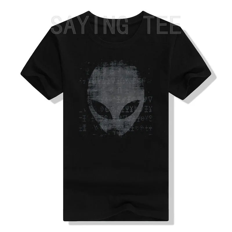 Alien Head Shirt Aliens Symbols Writing UFO T-Shirts Space Buffs Graphic Tee Y2k Top Funny Conspiracy Theorists Outfits Gifts - Premium  from Lizard Vigilante - Just $19.99! Shop now at Lizard Vigilante