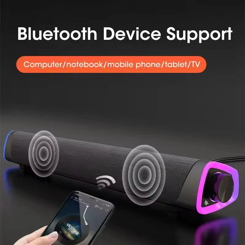 Wireless Bluetooth Speaker 4D Stereo Soundbar Home Surround Speakers for Laptop Projector PC Music Player Aux 3.5mm Wired USB