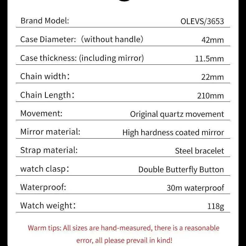 OLEVS 3653 Men Watch Luxury Brand Quartz Watch Multi functional Automatic Date Timer Watch Waterproof Luminous Moonphase Watch