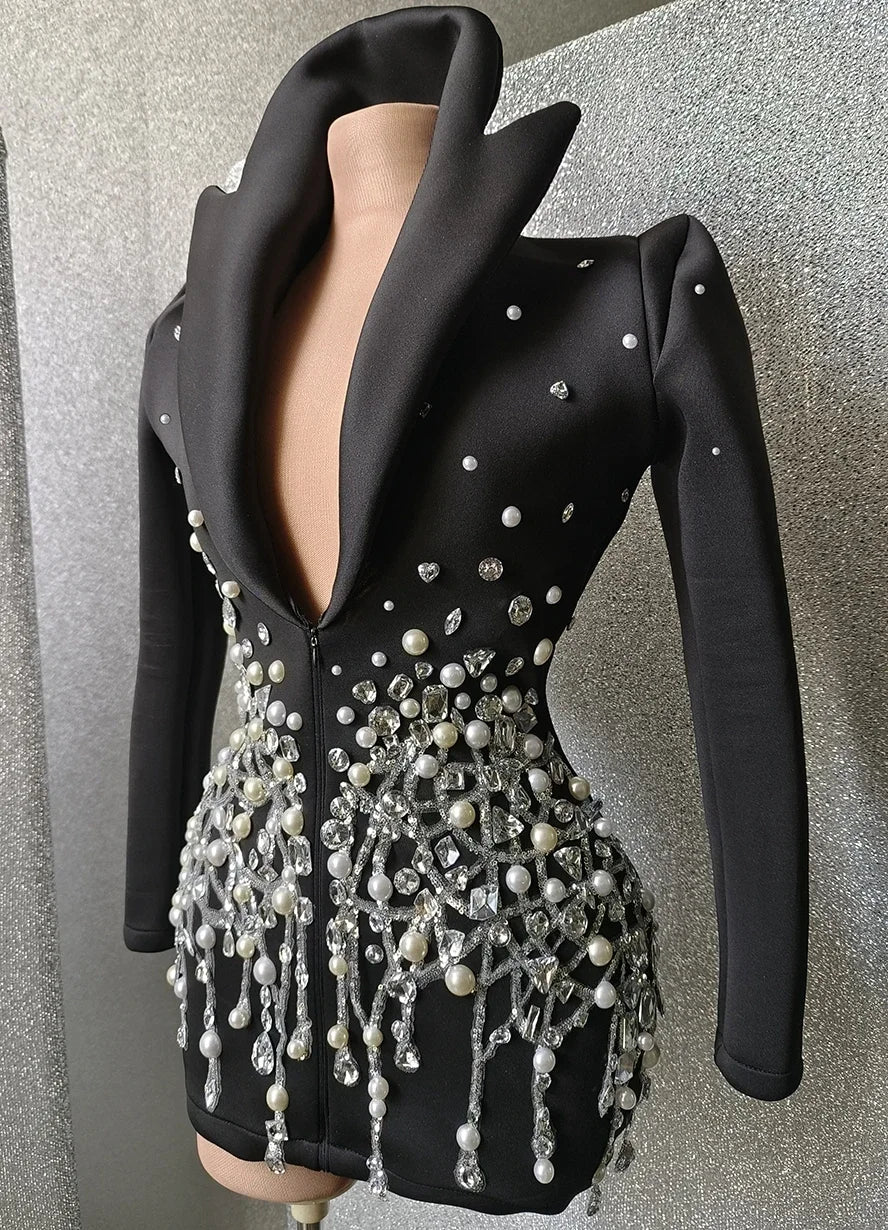 Sexy Singer Black Jacket Sparkly Sequins Rhinestones Big Sleeves Dancer Nightclub Jazz Dance Costume Performance Show Stage Wear - Premium  from Lizard Vigilante - Just $94.99! Shop now at Lizard Vigilante