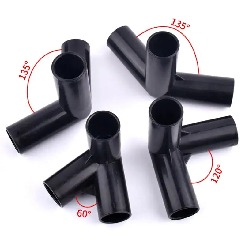 I.D 8/12/16/19mm Black Plastic Pipe Connector DIY Shelf Water Tube Joint Tent Fixed Connector Tee Four Way Elbow Straight Joint