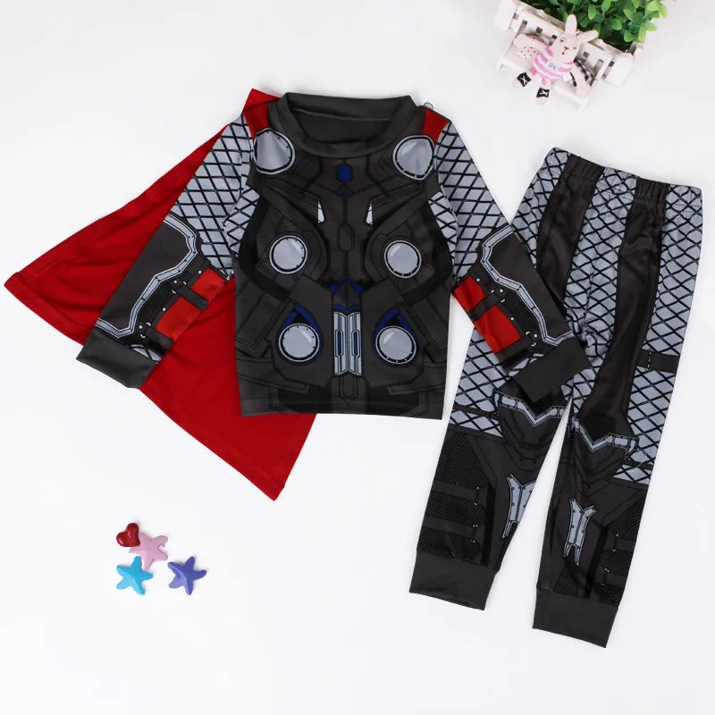 Avengers Superhero Pajama Set — Boys Long Sleeve Spider-Man & Iron Man Nightwear Cosplay Costume