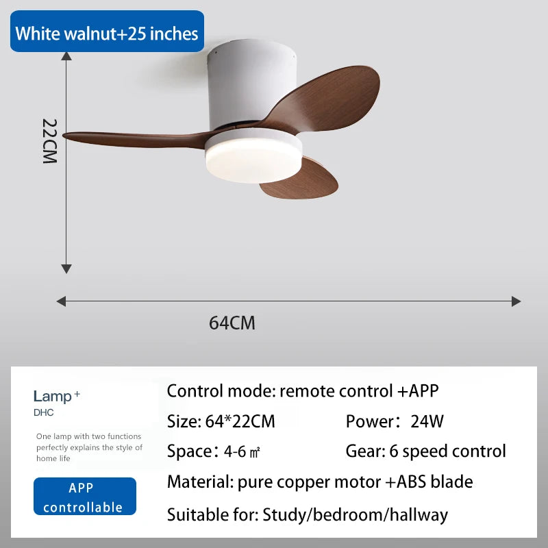 RogueWind HJ-027 Blackout Breeze Engine | 25/42/52-Inch 3-Blade Modern Ceiling Fan Light With APP + Remote + Dimming Rage Mode