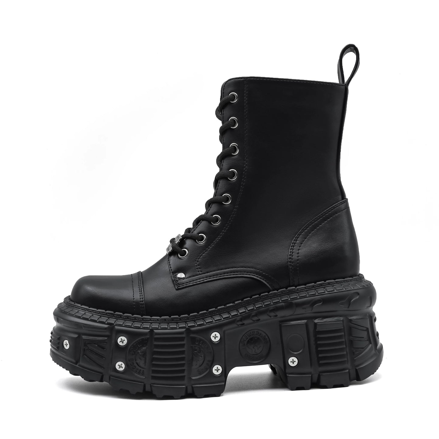 Punk Platform Ankle Boots for Women – Retro Chunky Lace-Up Motorcycle Boots with Metal Decor - Premium boots from Lizard Vigilante - Just $128.88! Shop now at Lizard Vigilante