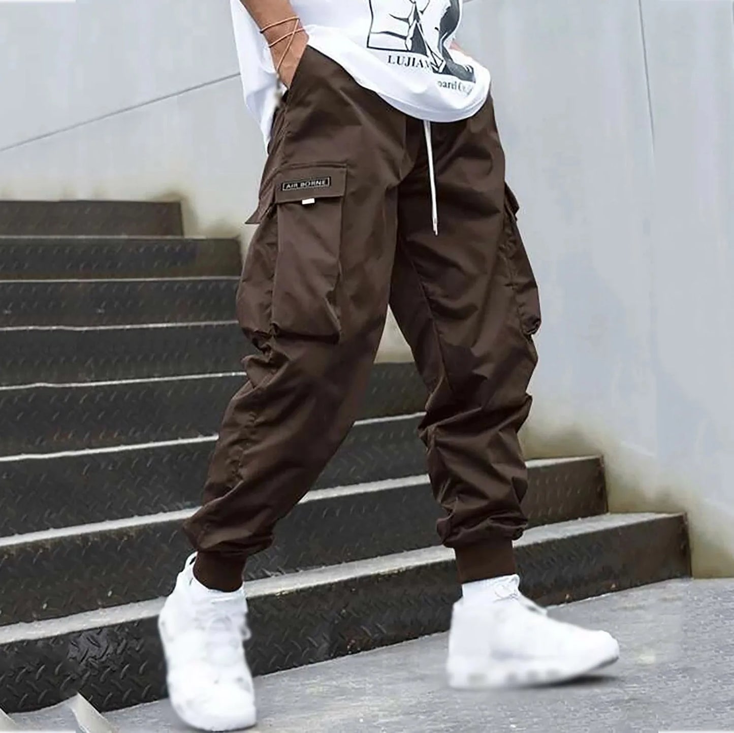 Men's Casual Jogging Cargo Pants with Drawstring & Multi-Pockets – Sport Trousers for Outdoor Activities, Streetwear, and Hip-Hop Style - Premium pants from Lizard Vigilante - Just $37.99! Shop now at Lizard Vigilante