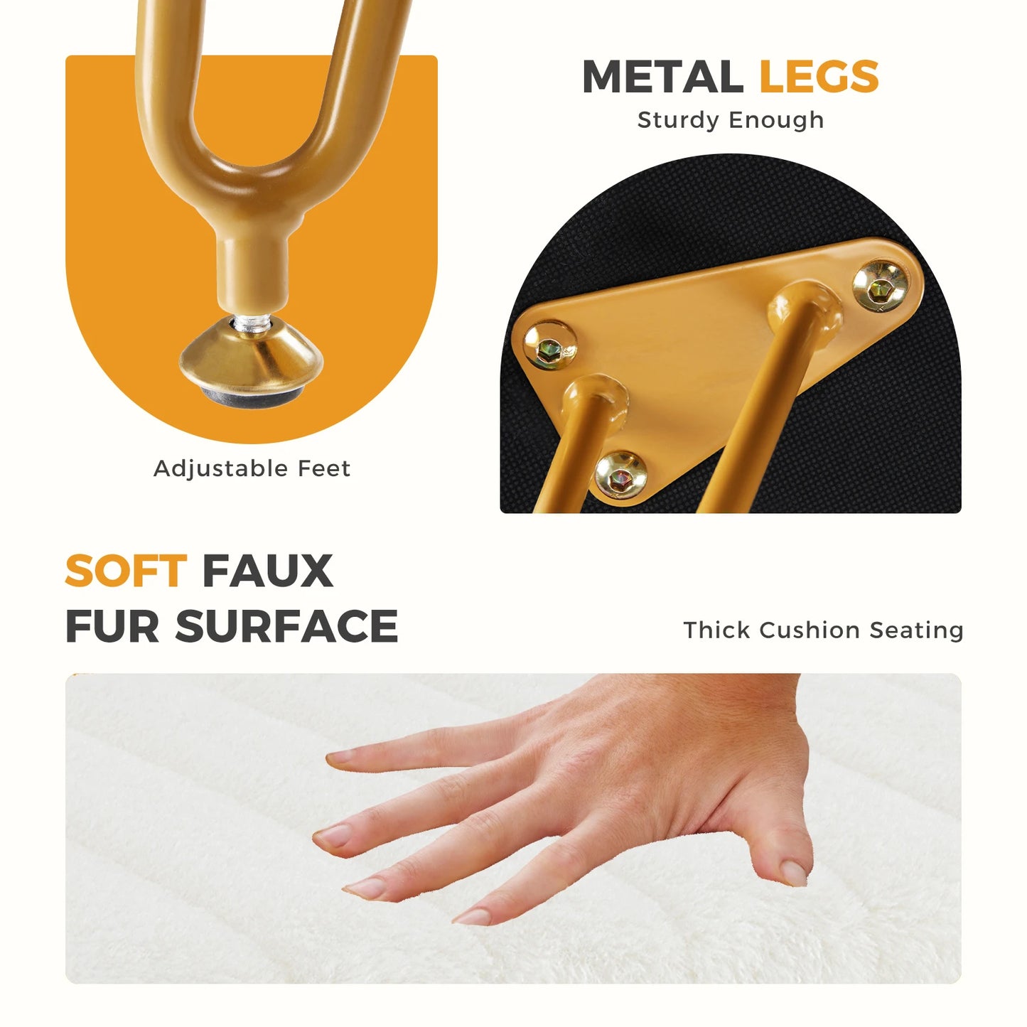 JHK Faux Fur Living Room Hidden Storage Stools & Ottomans Padded Makeup with 4 Metal Legs Anti-Slip Adjustable Feet for Home - Premium  from Lizard Vigilante - Just $85.99! Shop now at Lizard Vigilante