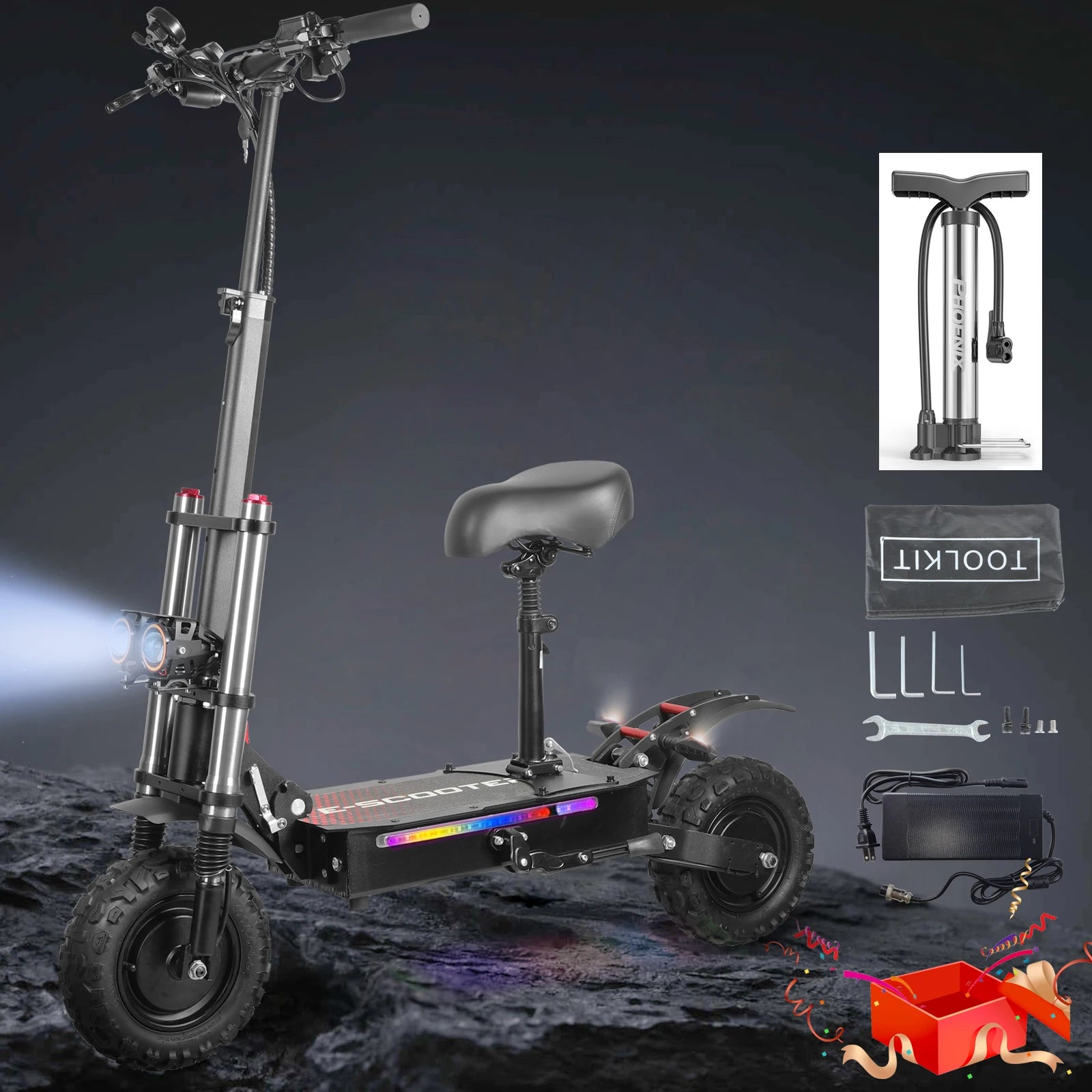 Off-road Electric Scooter with Seat,60V 38Ah Battery,60 Miles Range,440 Lbs Loading,50 Mph Fast Electric for Adults - Premium  from Lizard Vigilante - Just $1749.99! Shop now at Lizard Vigilante