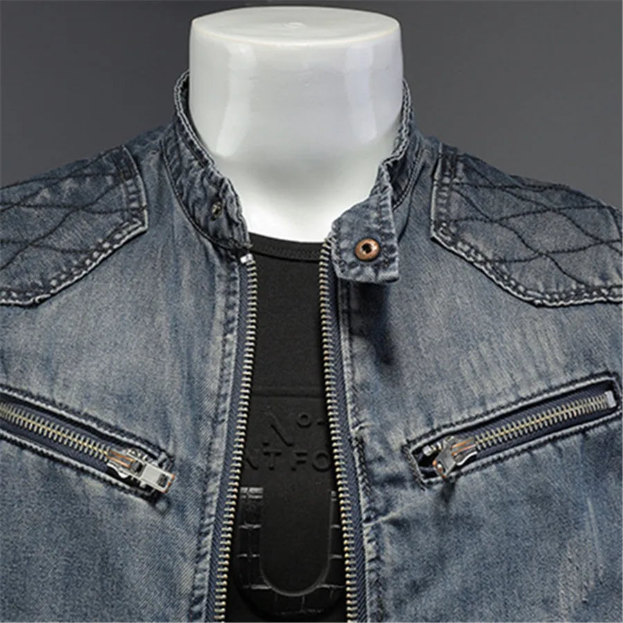 Punk Style Men's Denim Vest Sleeveless Jeans Jacket Men Ripped Slim Fit Waistcoat Stand Collar Cowboy Tops Hip Hop Streetwear - Premium  from Lizard Vigilante - Just $55.99! Shop now at Lizard Vigilante