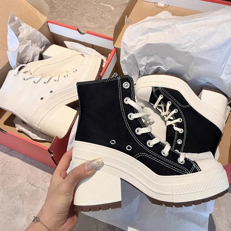 Women’s Platform Sneakers | Canvas Shoes with Luxury Heels | Lace-Up Casual Skateboard Sneakers | Plus Size 36-42 - Premium sneakers from Lizard Vigilante - Just $63.88! Shop now at Lizard Vigilante