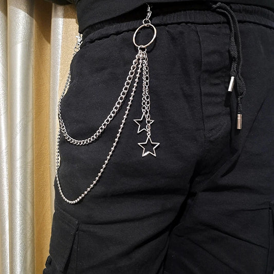 Punk Street Keychain Chain – Unisex Moon Star Rivets Skull Belt Accessory - Premium keychain from Lizard Vigilante - Just $19.88! Shop now at Lizard Vigilante